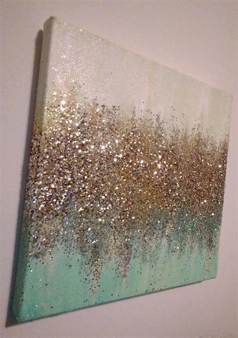 Handmade Abstract Glitter Painting Custom Modern Chic Home Decor Mint ...