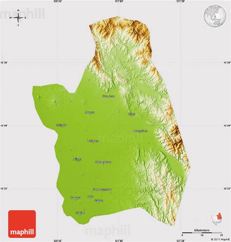 Physical Map of Nueva Ecija, cropped outside