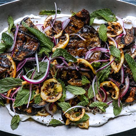 Grilled Eggplant and Lemons With Garlic Labneh Recipe | Bon Appétit