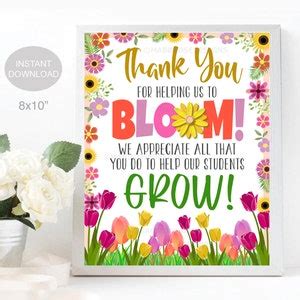 Thank You for Helping Us Bloom Appreciation Sign, Teacher Staff Thank You Poster Printable, Grow ...