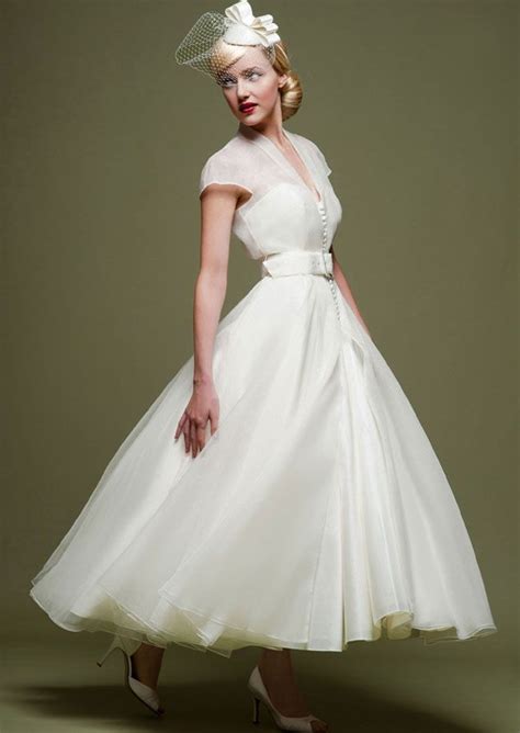 Tea Length Wedding Dress Vintage, Wedding Dress Organza, Classic Wedding Dress, Wedding Dress ...