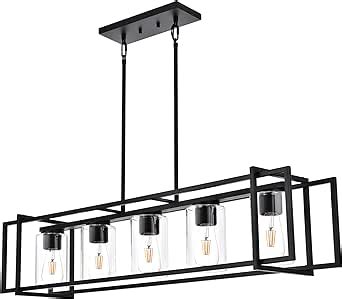 MELUCEE Island Lights for Kitchen, Farmhouse Dining Room Light Fixture, 5-Light Rectangular ...