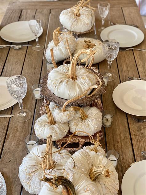 Fall Wedding Centerpiece, White Wedding Pumpkins Embellished, Velvet Pumpkins With Real Stems ...