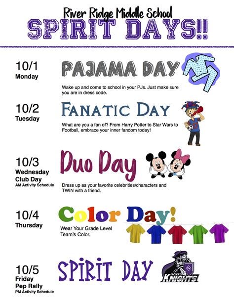 October 1-5: River Ridge Spirit Week | River Ridge Middle School