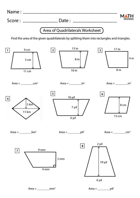 Area Of Quadrilaterals Worksheets