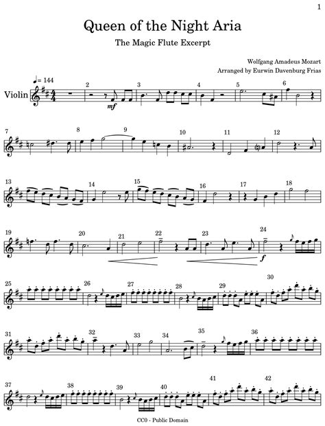 Queen of the Night Aria - Sheet music for Violin