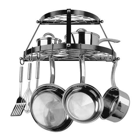 Modern Wall Mounted Enameled Double Shelf Pot Rack in Black | FastFurnishings.com