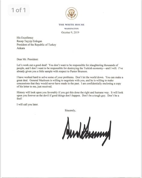 Official Letter from President Trump to President Erdogan : r ...