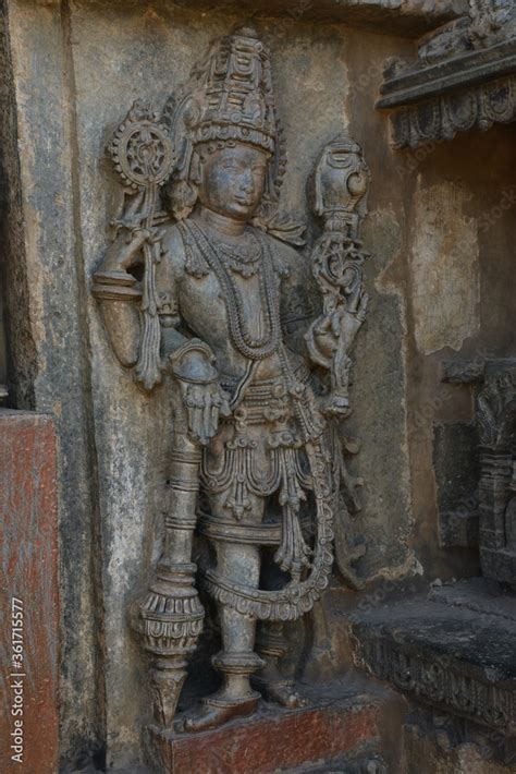 Sculptures and friezes on the walls of The Chennakeshava Temple or ...