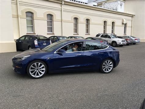 Tesla Model 3 blue left side spy shot