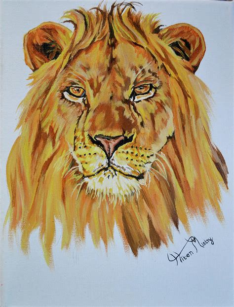 Lion canvas painting Painting by Hiten Mistry - Fine Art America