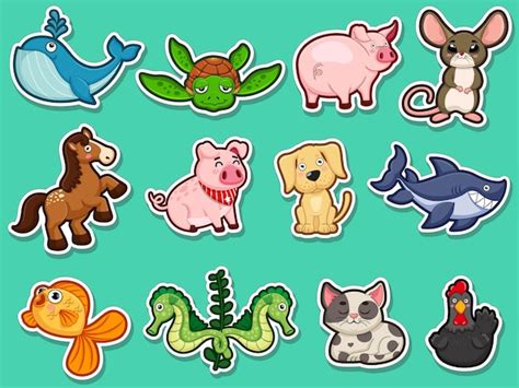 Premium Vector | Animal stickers for kids. Collection cute Animal cartoon flat style. Vector ...