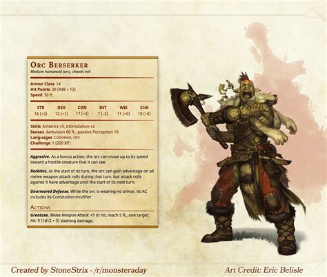 Orc Berserker | Dnd orc, Dungeons and dragons homebrew, Dnd 5e homebrew