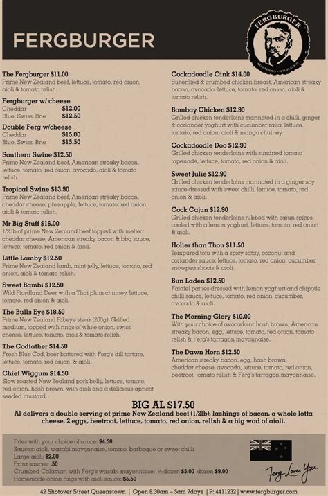 Fergburger menu | New zealand holidays, Nz travel, Queenstown new zealand