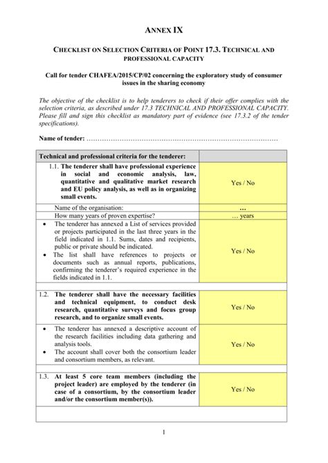 Free Selection Criteria Templates