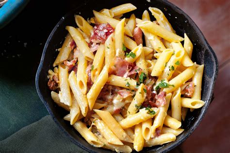 penne carbonara with bacon