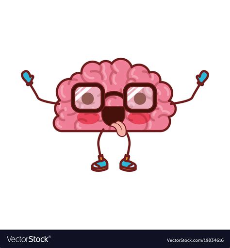 Brain cartoon with glasses and funny expression Vector Image