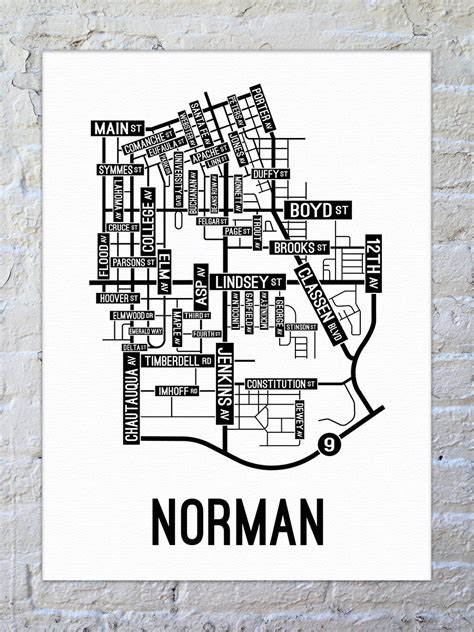 Norman, Oklahoma Street Map Canvas | School Street Posters