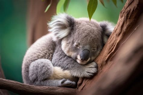 Premium AI Image | Cute Baby Koala Bear sleeping in Eucalyptus Tree in Queensland Australia ...