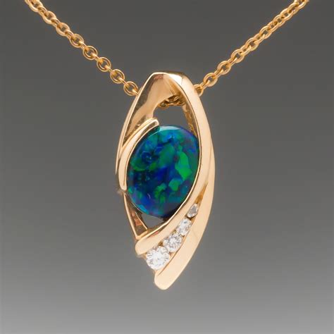 Black Opal Pendant with Diamonds 14K Gold | Black opal pendant, Opal ...