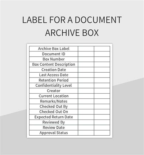 Label For A Document Archive Box Excel Template And Google Sheets File ...