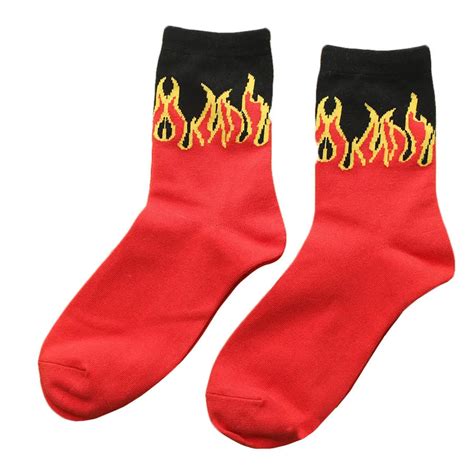 New Men's Red Flame Pattern Cotton Socks Skateboard Hip Hop Fashion Cool Crew Socks Brand Unisex ...