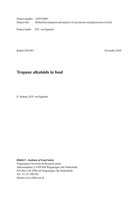 (PDF) Tropane alkaloids in food