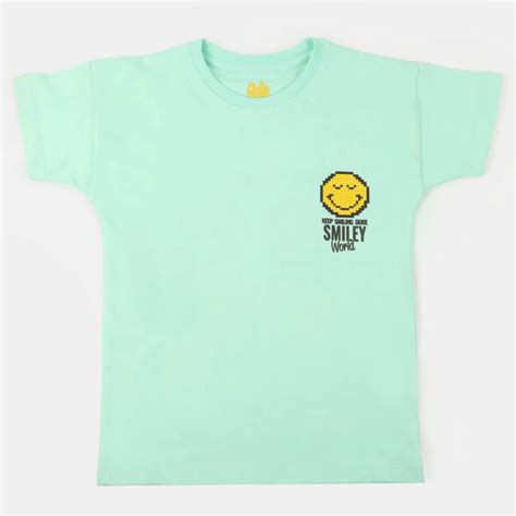 Boys Cotton T-Shirt Smiley - Sea Green Price in Pakistan | Bachaa Party