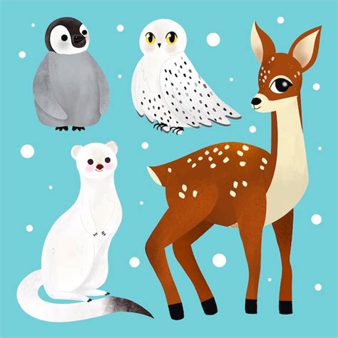 Free Vector | Hand drawn winter animals collection