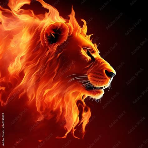 Fire Lion - digital drawing of a fiery lion on a dark red background Stock Illustration | Adobe ...