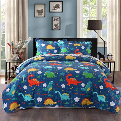 100% Cotton 3 Piece Kids Quilt Bedspread Comforter Set Throw Blanket for Teens Boys Girls Kids ...