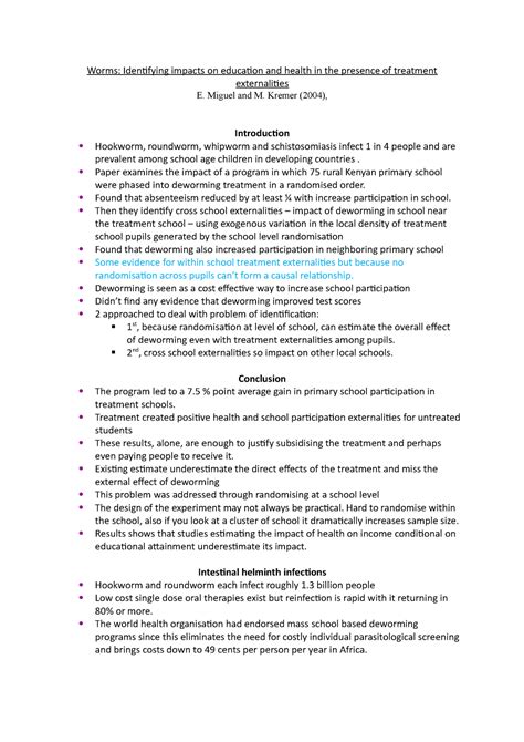 Worms: Identifying Impacts on Education and Health in the Presence of ...