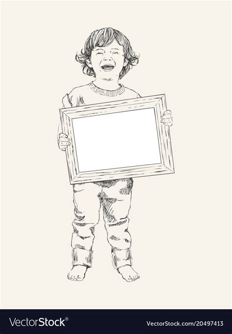 Sketch of happy children boy with frame Royalty Free Vector