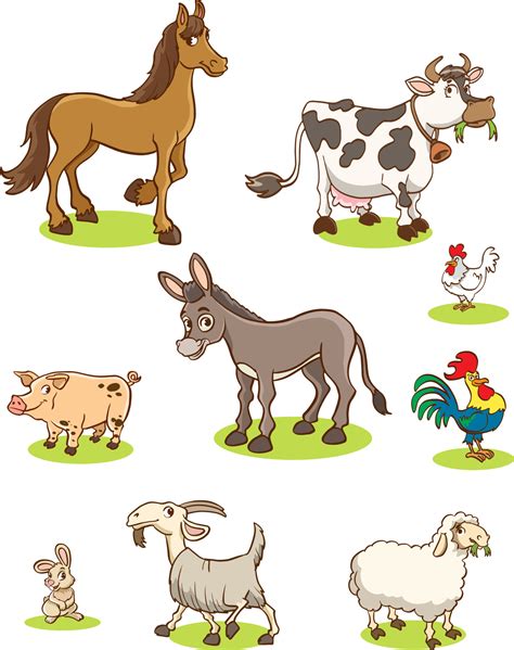 Farm cartoon animals group. Vector illustration of funny happy animals ...