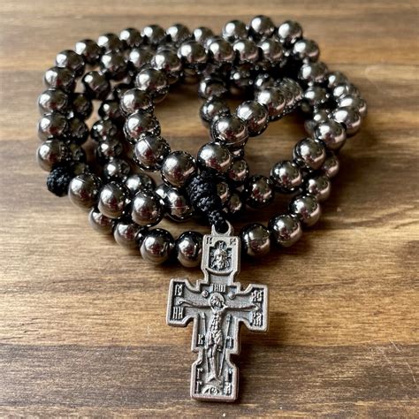 Jesus Prayer Beads Chotki Black Paracord Steel Beads Crucifix Pray ...