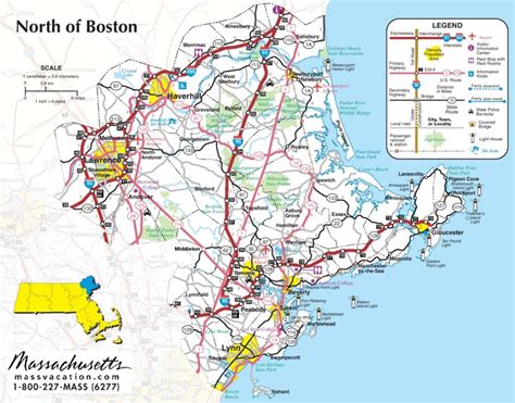 North of Boston map - Ontheworldmap.com