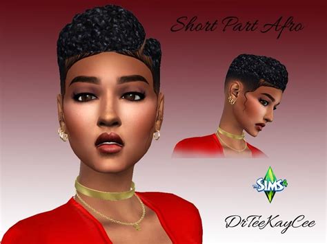 The Sims Resource: Short Parted Afro hair retextured by drteekaycee - Sims 4 Hairs | Afro, Sims ...