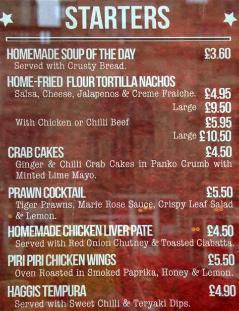 Menu at Bacchus Bar, Glasgow