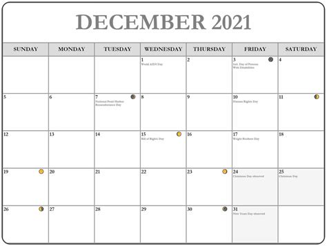 Free 2021 December Moon Calendar Phases Templates