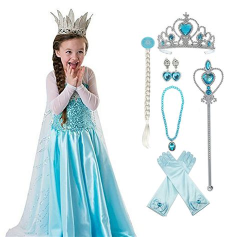 Princess Costumes Birthday Dress Up for Little Girls with Crown,Wig ...