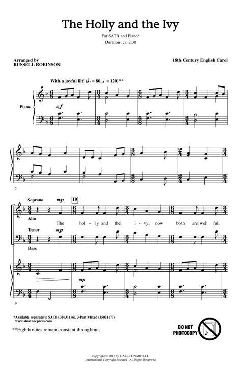 The Holly And The Ivy by Russell Robinson Sheet Music for SATB Choir at Sheet Music Direct