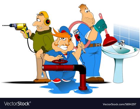 Three plumbers cartoon Royalty Free Vector Image