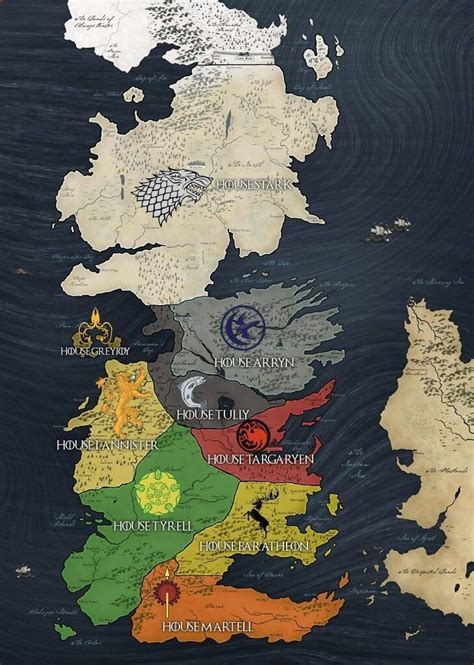 GoT Game of Thrones Westeros map of all the Houses. Stark, Lannister ...