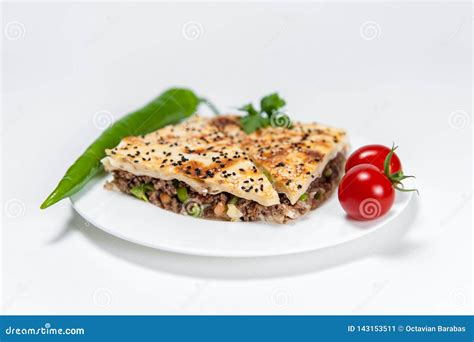 Borek with Meat and Vegetables on White Plate Stock Image - Image of meat, healthy: 143153511