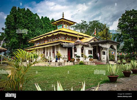 buddhist monastery with beautiful sky at day from low angle image is taken at itanagar monastery ...