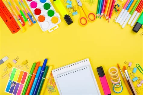 Premium Photo | Various school office and painting supplies, flat lay