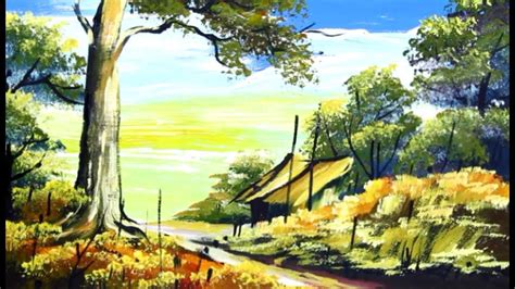 Village Scenery drawing | House Painting | Acrylic Landscape Tutorial | Landscape paintings ...