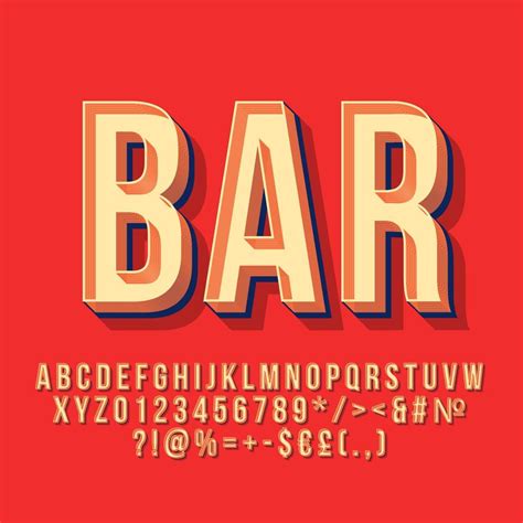 Bar 3d vintage vector lettering. Retro bold font. Pop art stylized text ...