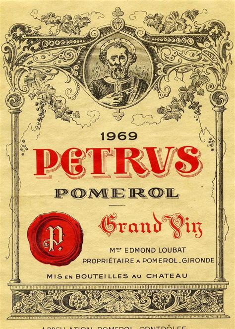 Wine & Cork: {Wine Label} 1969 Petrus Pomerol | Vintage wine label, French wine labels, Wine lables