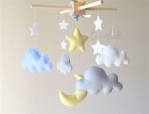 Baby mobile cloud mobile moon clouds mobile yellow and | Etsy